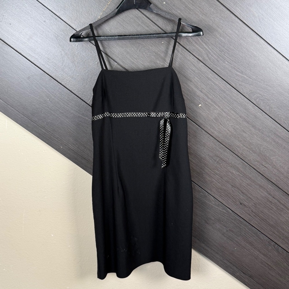Byer Too! Vintage 90s Women's Size 9 Black Midi Dress Polka Dot Bow USA
